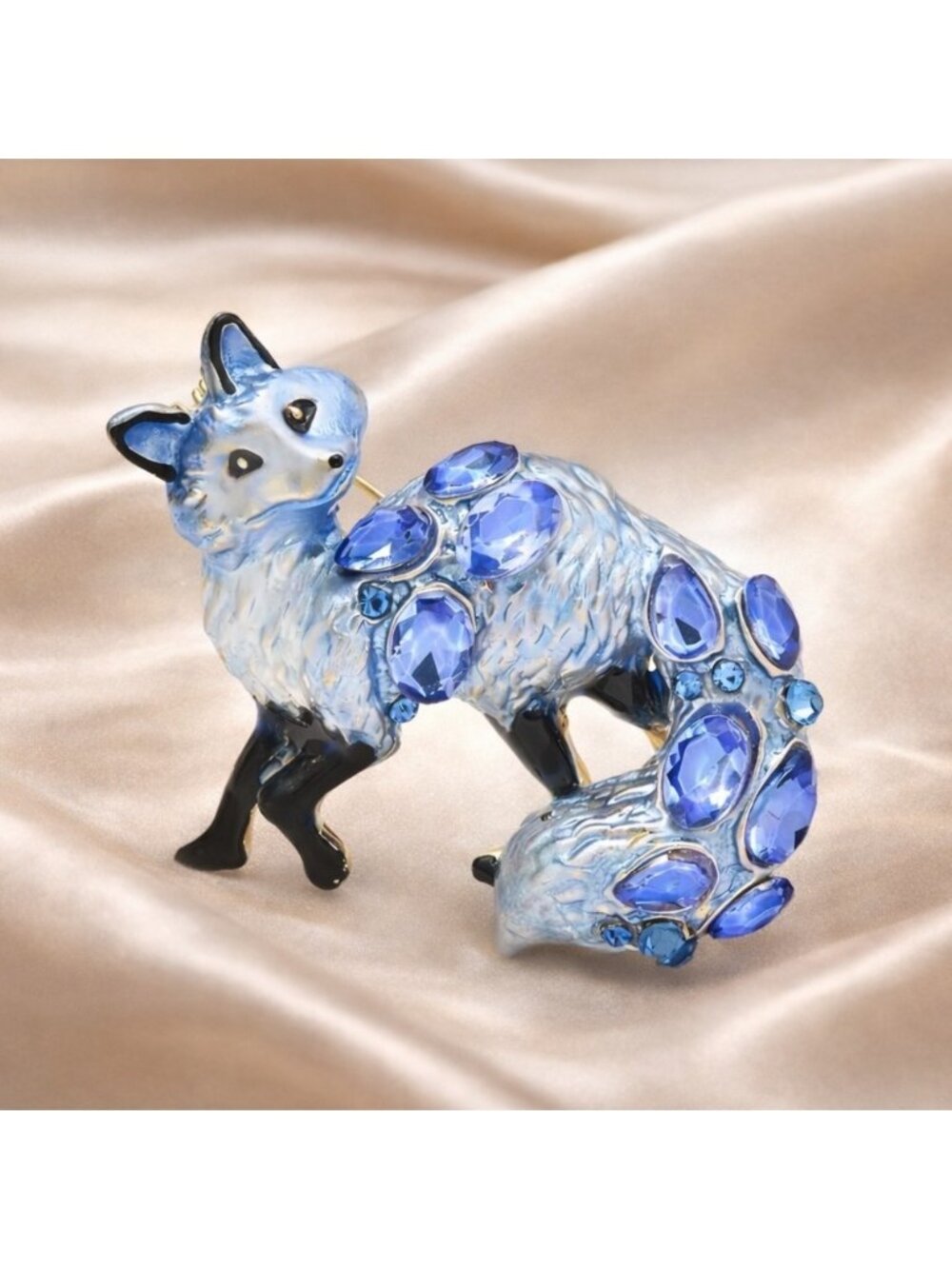 Charming Fox Blue Crystal Brooch